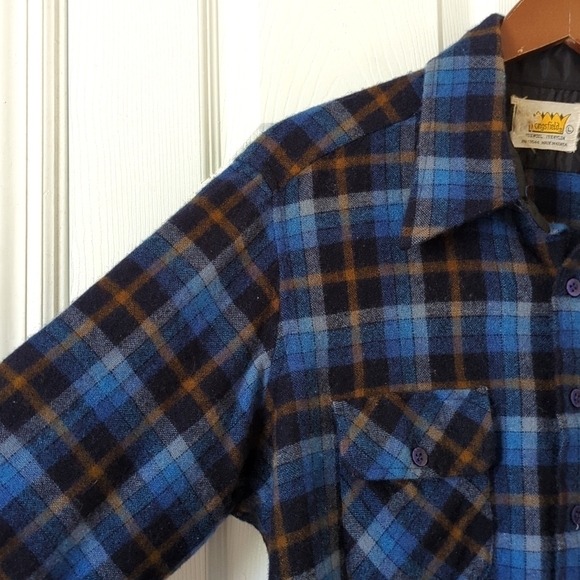Kingsfield 90's Vintage Plaid Wool Blend Long Sleeve Button Down Shirt Blue L - Picture 6 of 12